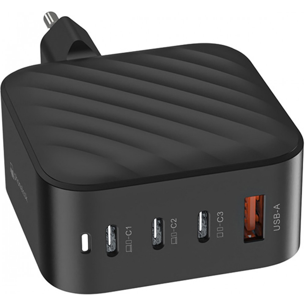 Adaptateur chargeur secteur GaN 100W 3x USB-C et 1x USB-A (Power Delivery) - PhoneLook - Noir