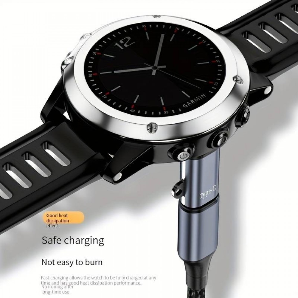 Adaptateur chargeur universel pour montre Garmin avec prise USB-C  - Noir