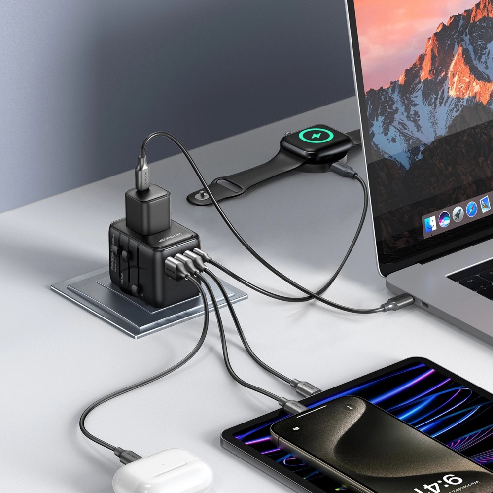 Adaptateur de Voyage Universel 17W Joyroom JR-TCW01 CH / EU / US / UK / JP / AU / CN - Noir