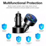 Adaptateur de charge 15W allume-cigare 5en1 USB & USB-C avec affichage LED QuickCharge 3.0 - Noir