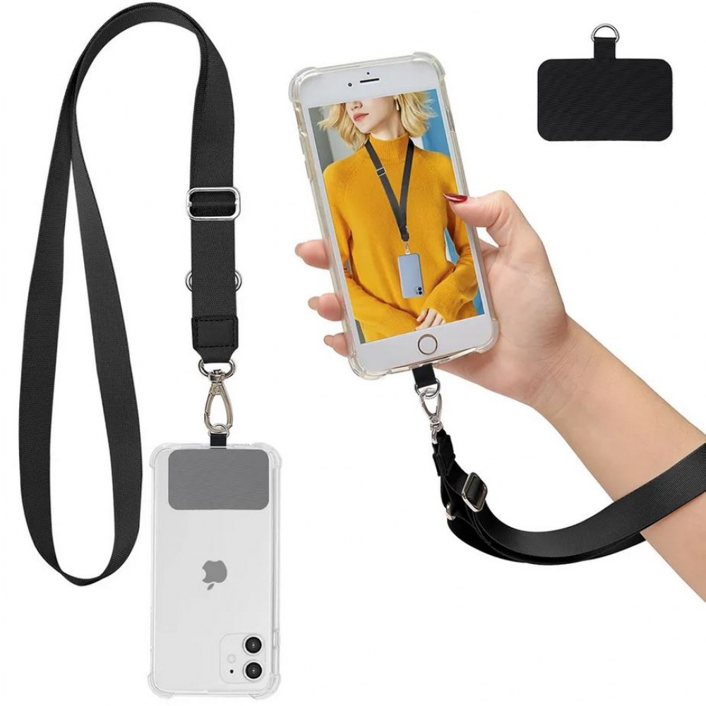 Adaptateur de lanière universel pour les coques de smartphone, les porte-clés, les appareils photo et plus - Noir