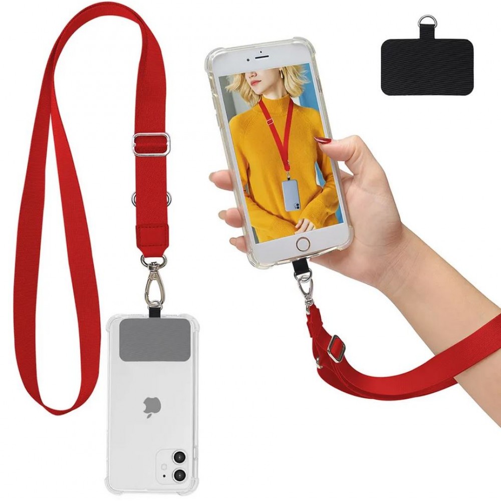 Adaptateur de lanière universel pour les coques de smartphone, les porte-clés, les appareils photo et plus - Rouge