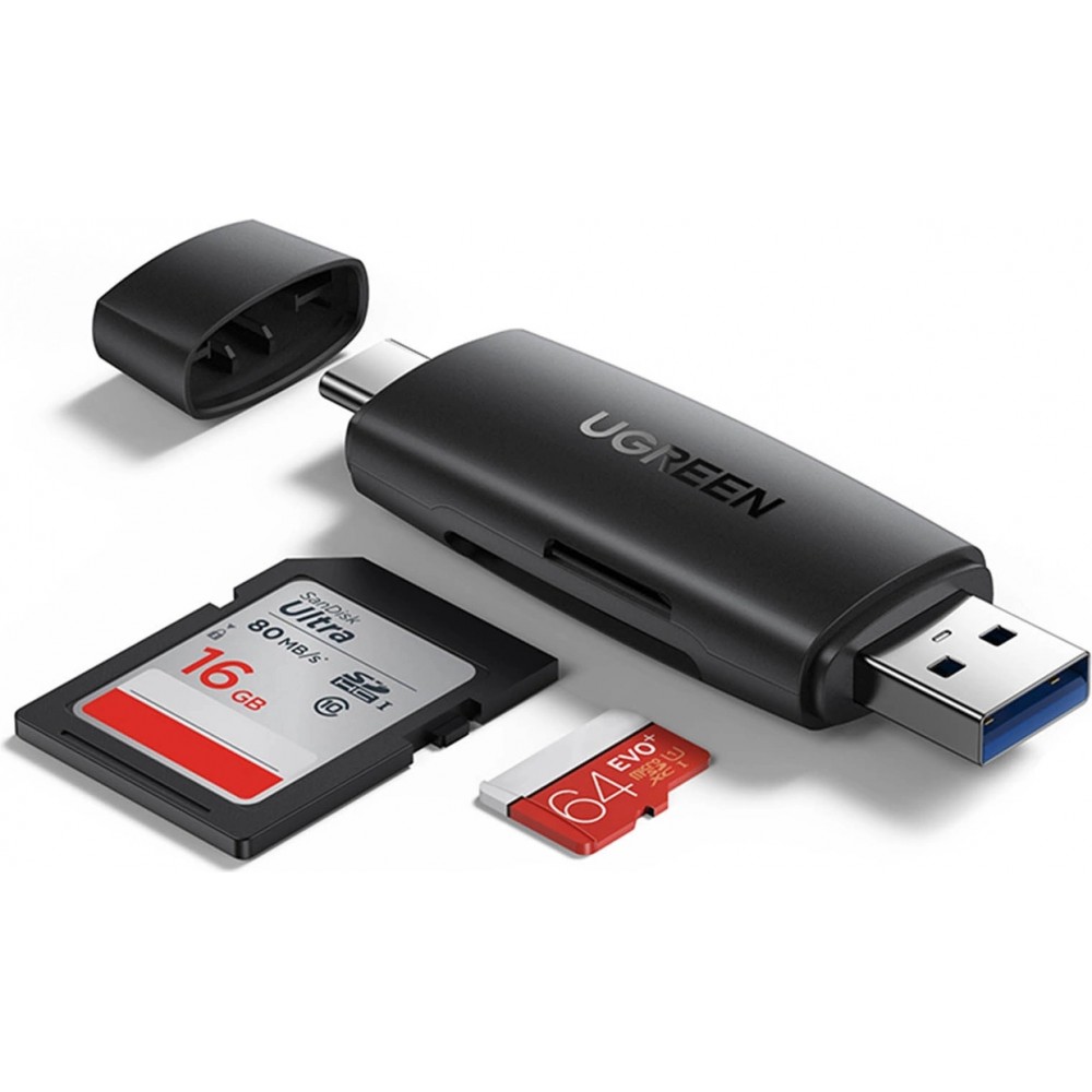 Ugreen SD/micro SD Kartenleser Adapter USB-A/USB-C (CM304) - Schwarz