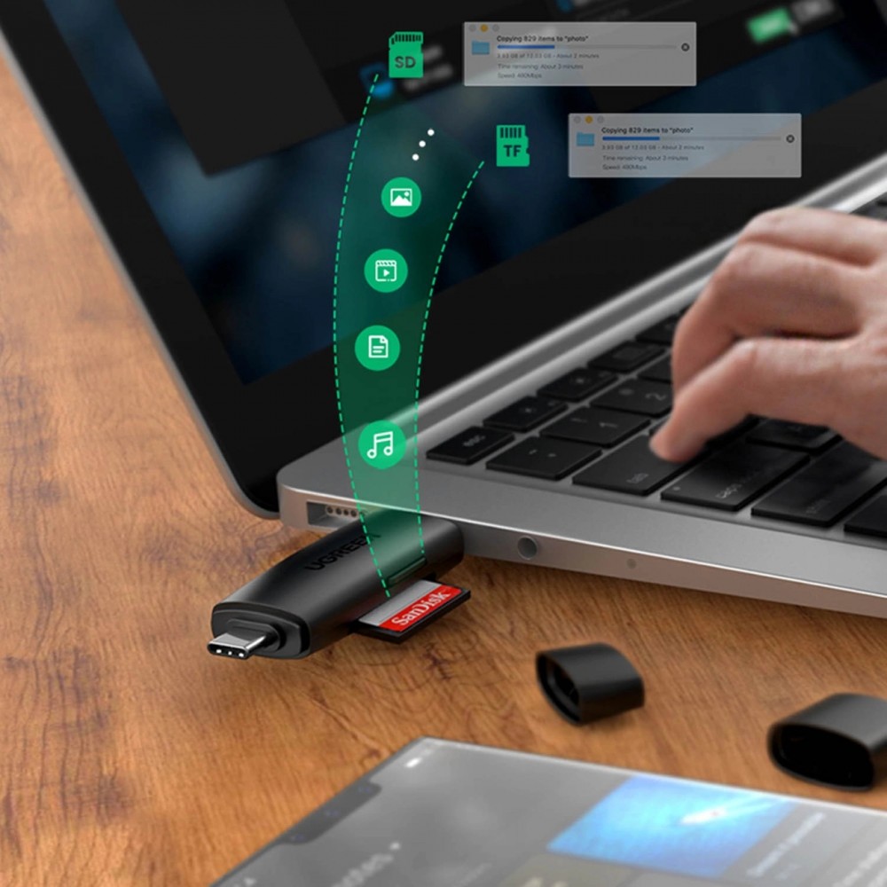 Ugreen SD/micro SD Kartenleser Adapter USB-A/USB-C (CM304) - Schwarz