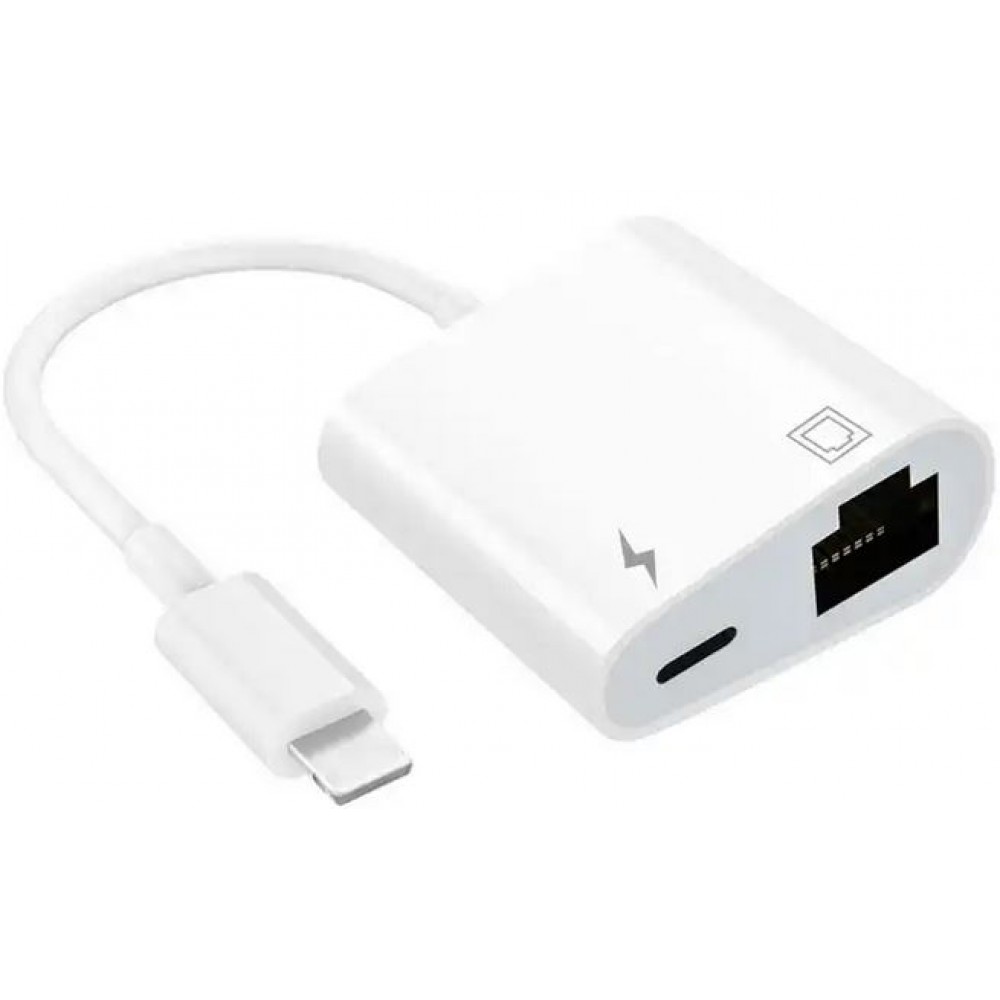 Adaptateur multiport Lightning vers RJ45 Ethernet LAN avec port d'alimentation USB-C - Blanc