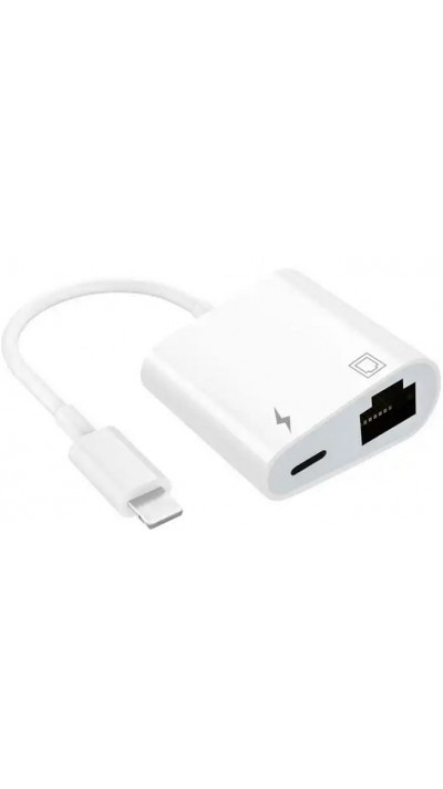 Adaptateur multiport Lightning vers RJ45 Ethernet LAN avec port d'alimentation USB-C - Blanc