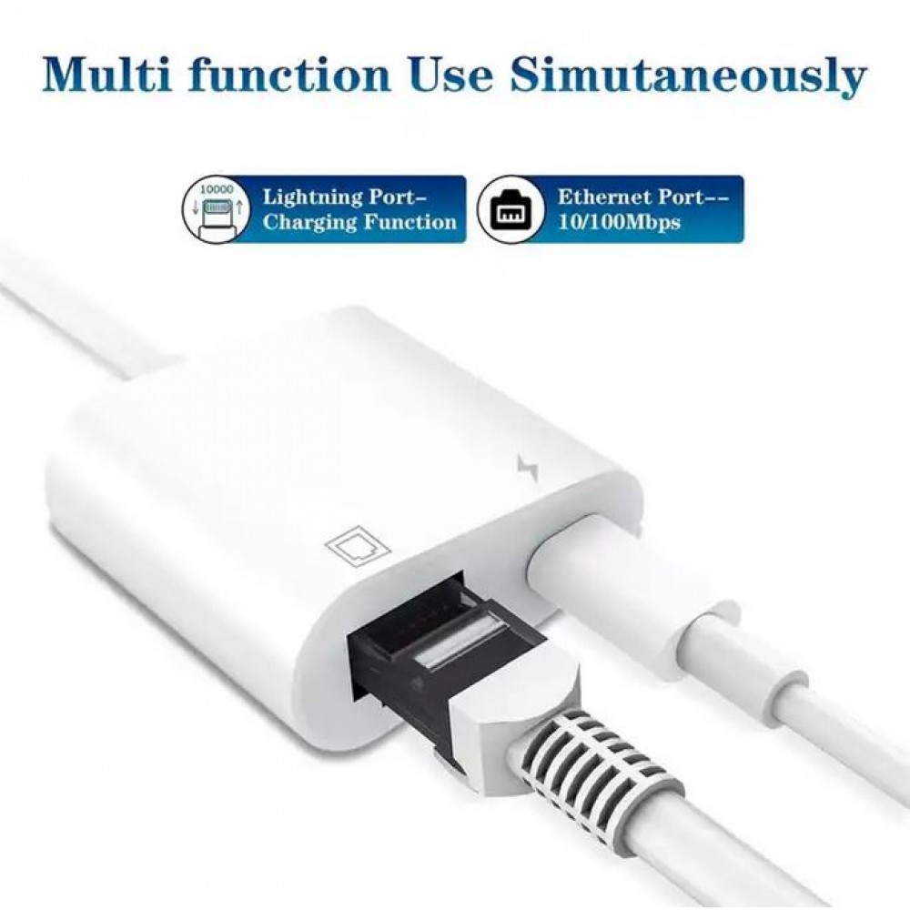 Adaptateur multiport Lightning vers RJ45 Ethernet LAN avec port d'alimentation USB-C - Blanc