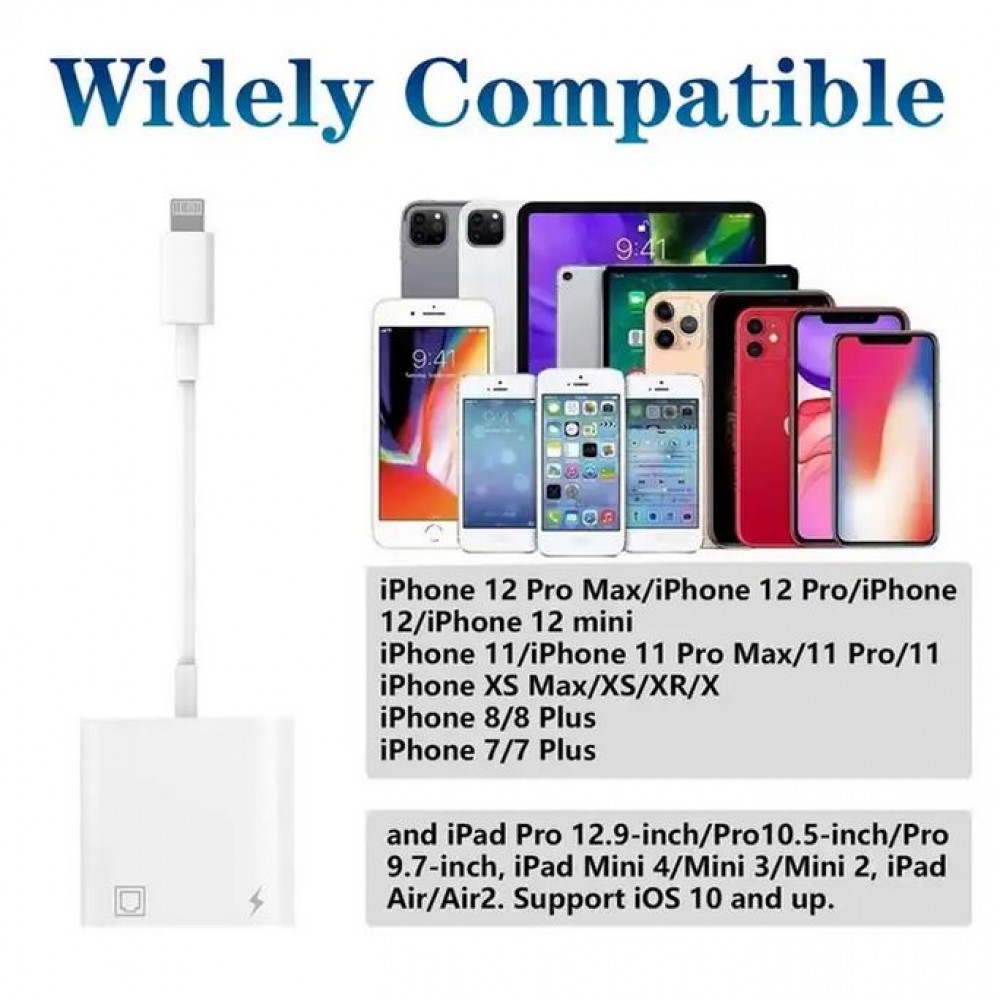 Adaptateur multiport Lightning vers RJ45 Ethernet LAN avec port d'alimentation USB-C - Blanc
