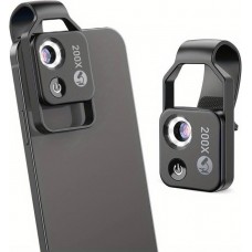 Apexel APL-MS002 Clip zoom optique microscopique 200x universel avec lumière LED intégrée - Noir