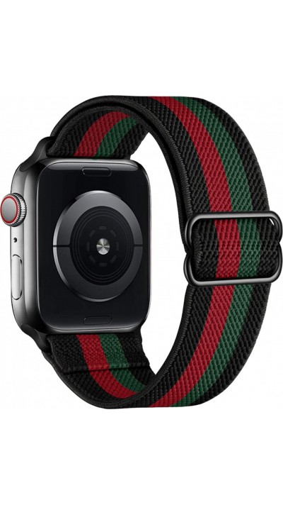 Apple Watch 44/45/46/49 mm - Bracelet nylon élastique sport, réglable, souple, lavable - Rayure rouge et - Vert