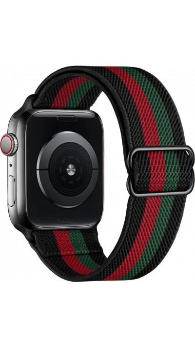 Apple Watch 38mm / 40mm / 41mm - Bracelet nylon élastique sport, réglable, souple, lavable - Rayure rouge et - Vert