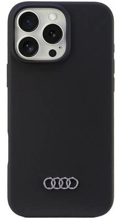 iPhone 16 Pro Max Case Hülle - Audi Silikon Soft Touch mit Logo - Schwarz