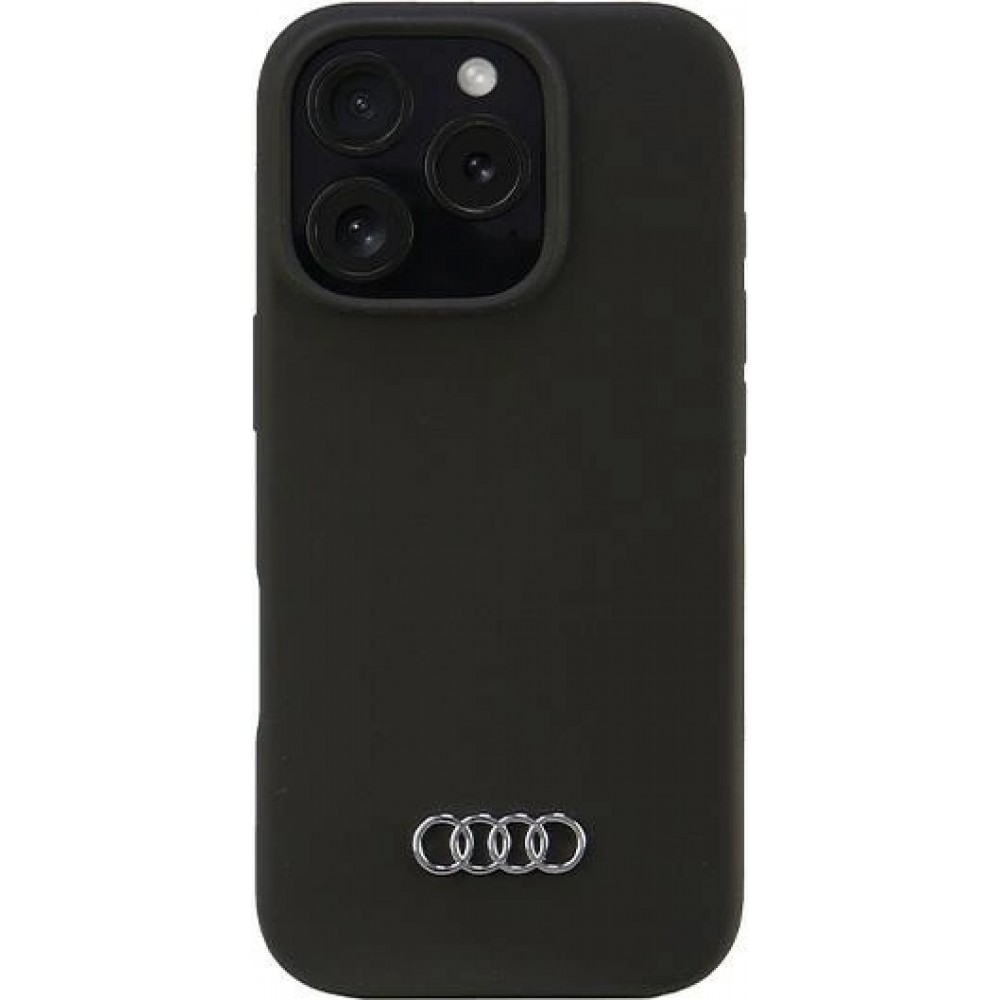Coque iPhone 16 Pro - Audi silicone Soft Touch avec logo - Noir
