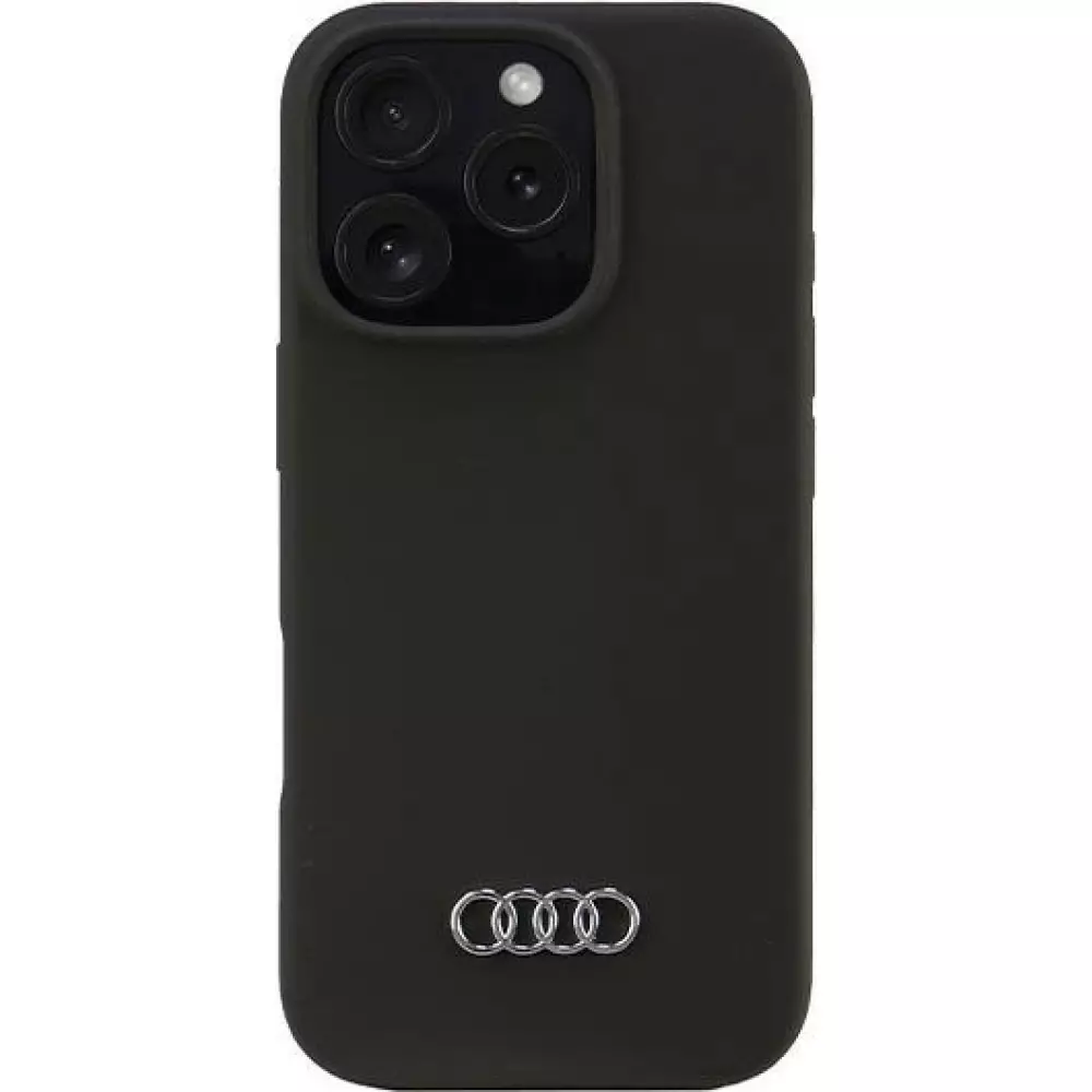 iPhone 16 Pro Case Hülle - Audi Silikon Soft Touch mit Logo - Schwarz