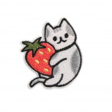 Autocollant sticker pour téléphone/tablette/ordinateur brodé en 3D - Cat with Strawberry