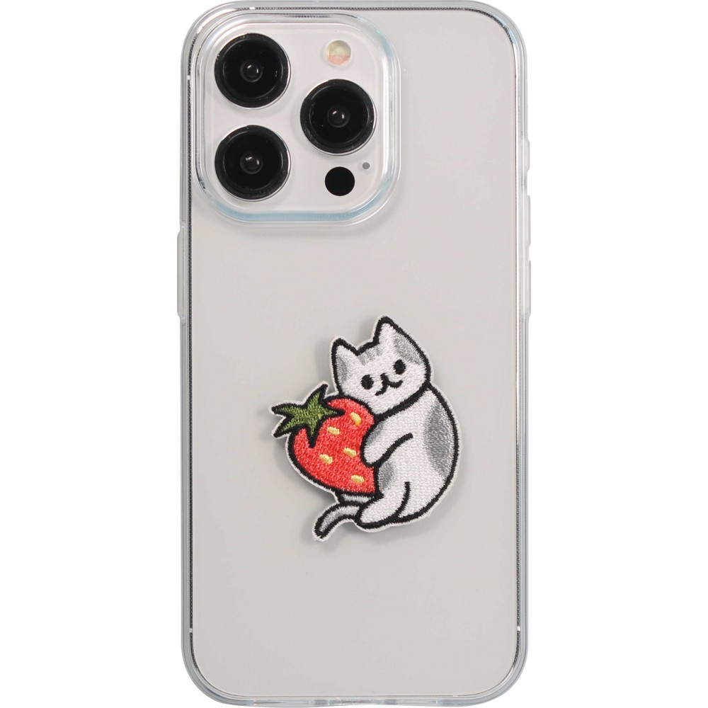 Autocollant sticker pour téléphone/tablette/ordinateur brodé en 3D - Cat with Strawberry