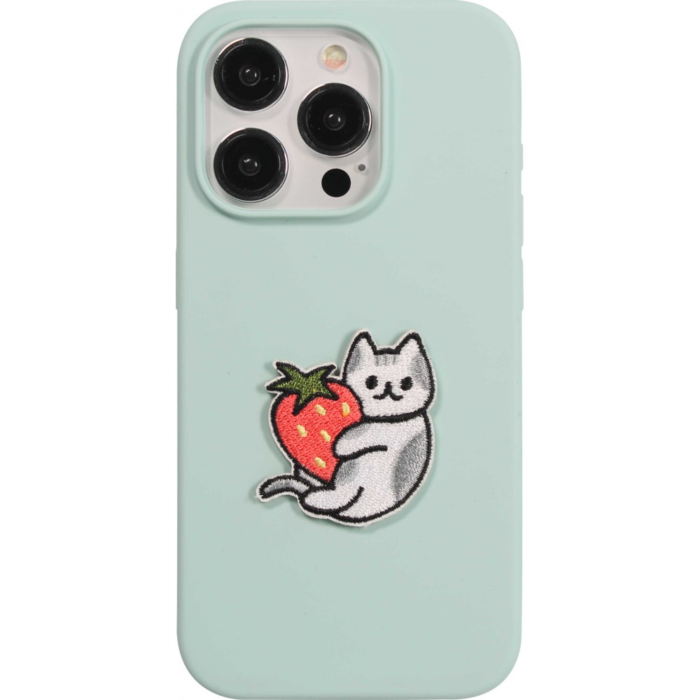 Autocollant sticker pour téléphone/tablette/ordinateur brodé en 3D - Cat with Strawberry
