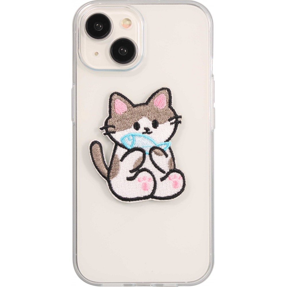 Autocollant sticker pour téléphone/tablette/ordinateur brodé en 3D - Chat avec poisson