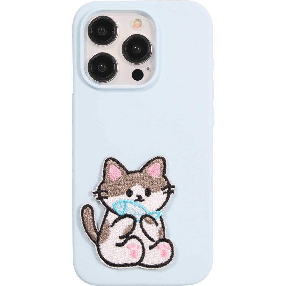 Autocollant sticker pour téléphone/tablette/ordinateur brodé en 3D - Chat avec poisson