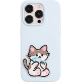 Autocollant sticker pour téléphone/tablette/ordinateur brodé en 3D - Chat avec poisson