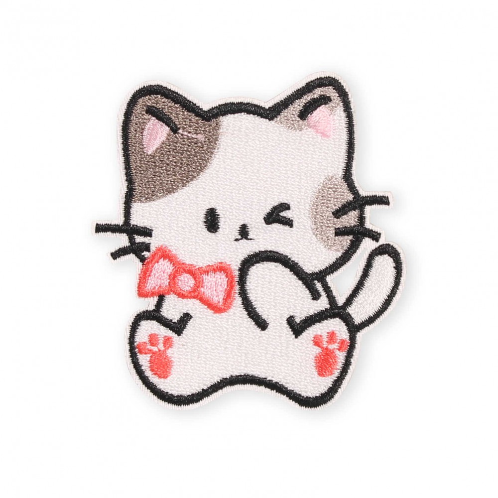 Autocollant sticker pour téléphone/tablette/ordinateur brodé en 3D - Chat petit noeud
