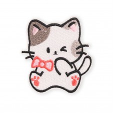Autocollant sticker pour téléphone/tablette/ordinateur brodé en 3D - Chat petit noeud