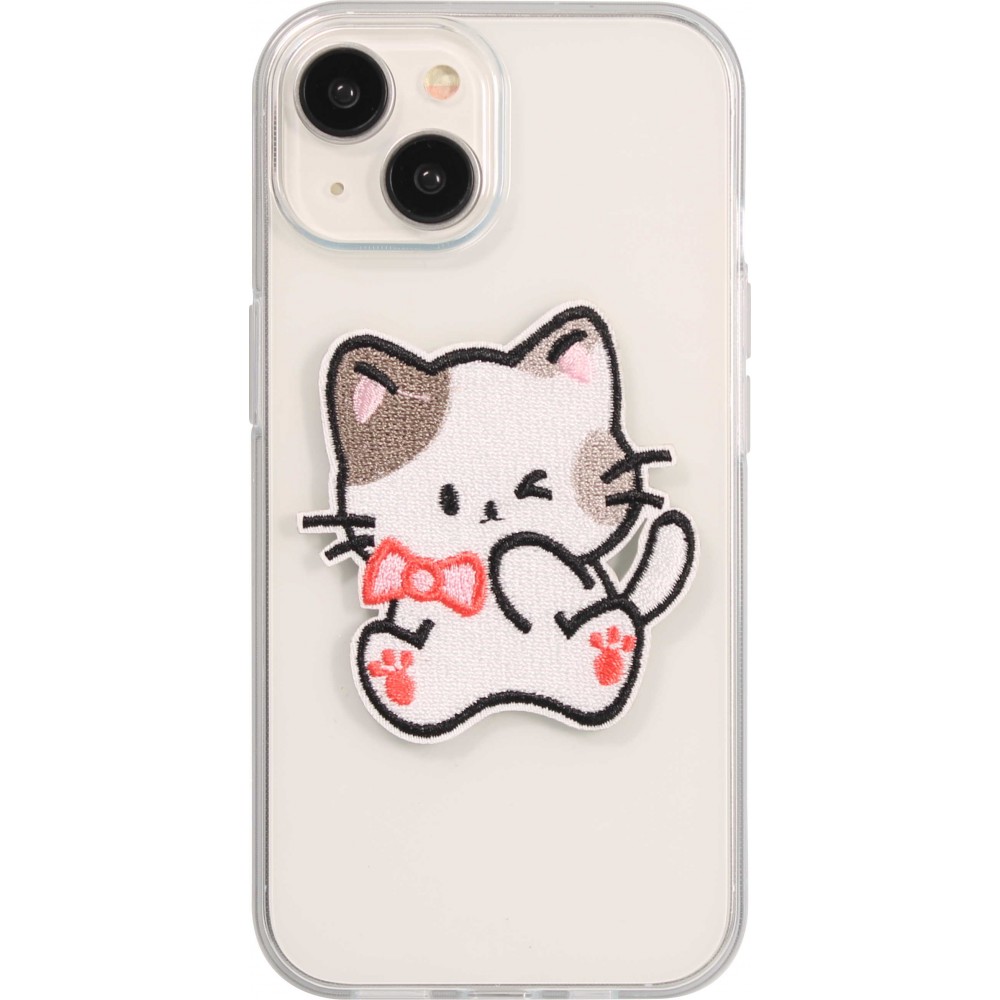 Autocollant sticker pour téléphone/tablette/ordinateur brodé en 3D - Chat petit noeud