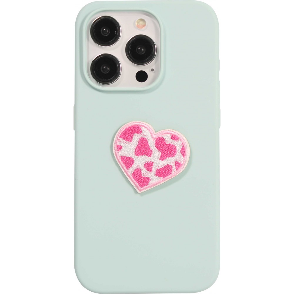 Autocollant sticker pour téléphone/tablette/ordinateur brodé en 3D - Coeur tacheté rose