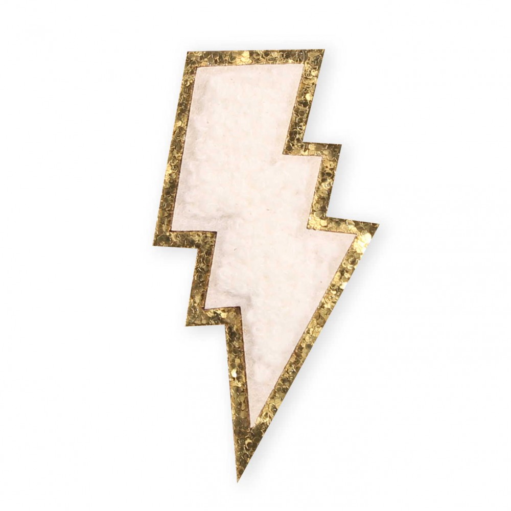 Sticker Aufkleber für Handy/Tablet/Computer 3D gestickt - Blitz weiss gold