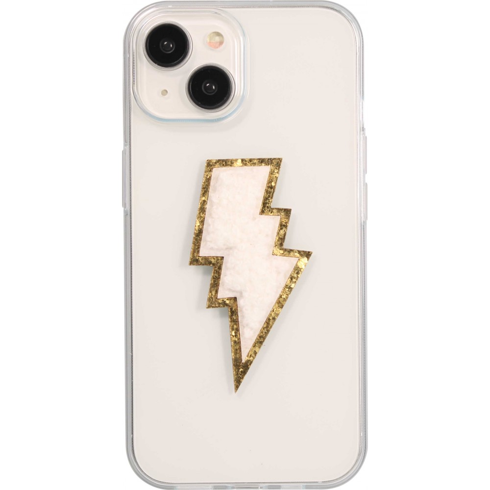 Sticker Aufkleber für Handy/Tablet/Computer 3D gestickt - Blitz weiss gold