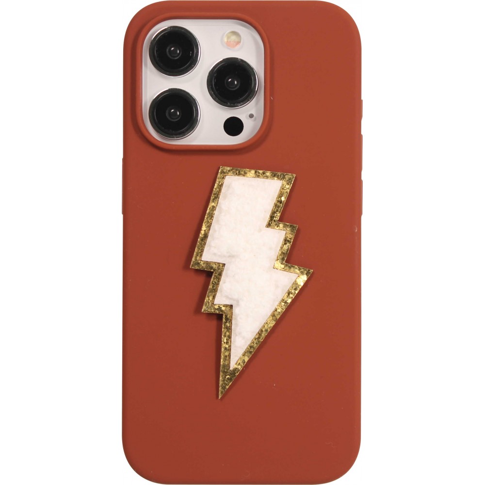 Sticker Aufkleber für Handy/Tablet/Computer 3D gestickt - Blitz weiss gold