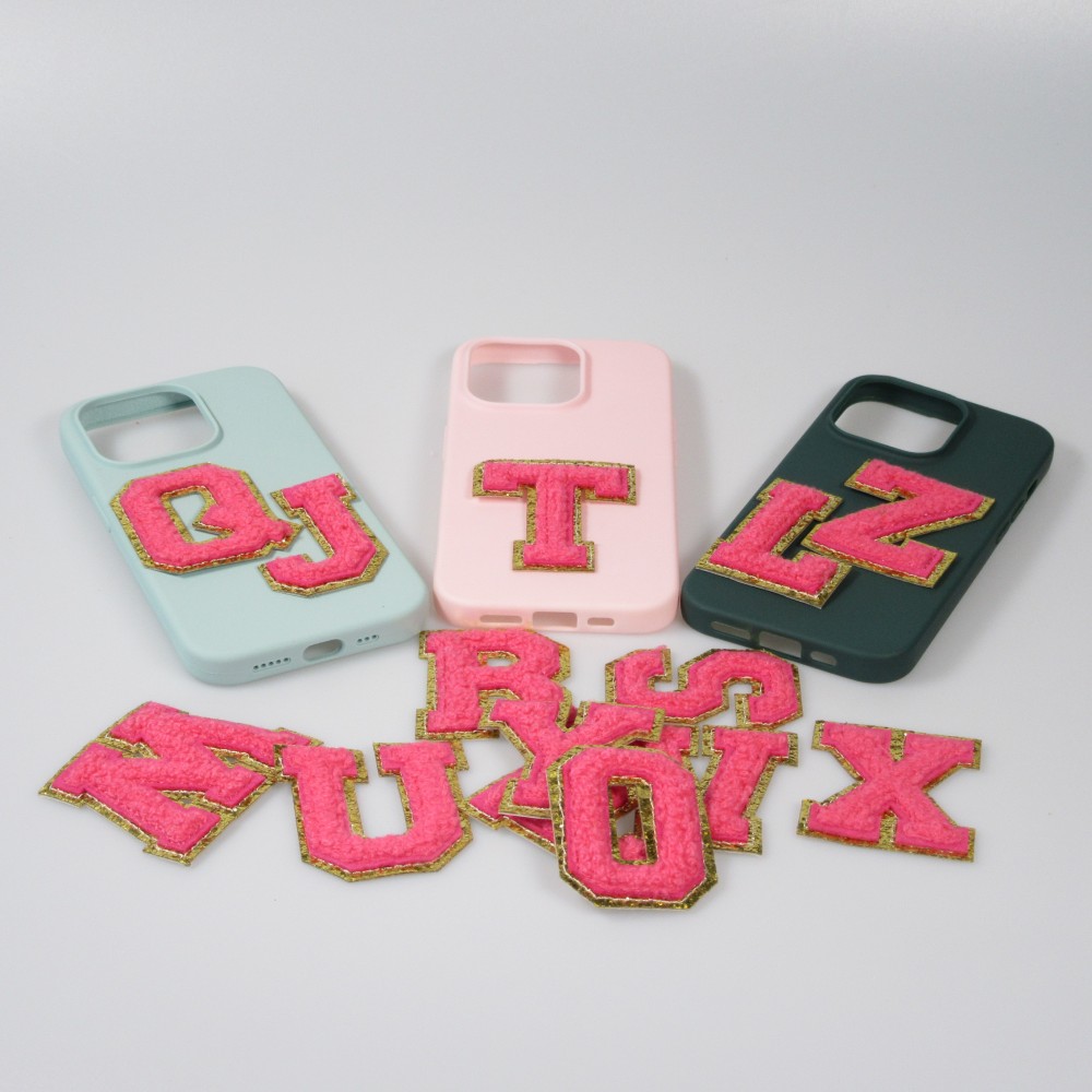 Autocollant sticker pour téléphone/tablette/ordinateur brodé en 3D rose foncé - Lettre E