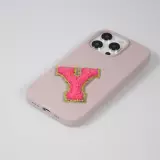 Sticker Aufkleber für Handy/Tablet/Computer 3D gestickt Dunkelrosa - Buchstabe J