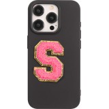 Autocollant sticker pour téléphone/tablette/ordinateur brodé en 3D rose foncé - Lettre S