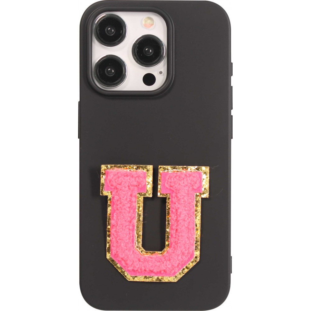 Autocollant sticker pour téléphone/tablette/ordinateur brodé en 3D rose foncé - Lettre U
