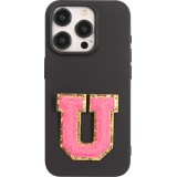 Autocollant sticker pour téléphone/tablette/ordinateur brodé en 3D rose foncé - Lettre U
