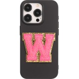 Sticker Aufkleber für Handy/Tablet/Computer 3D gestickt Dunkelrosa - Buchstabe W