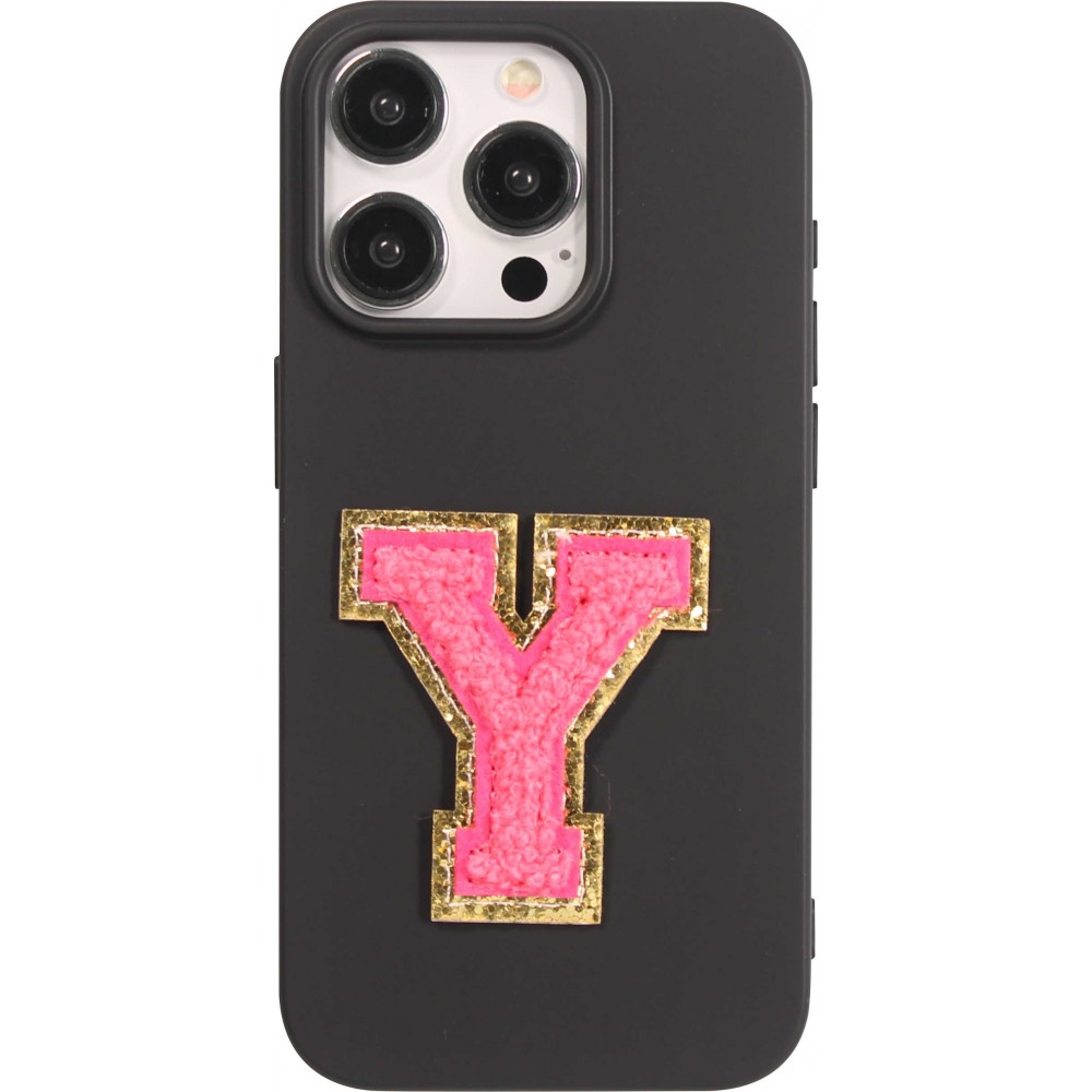 Autocollant sticker pour téléphone/tablette/ordinateur brodé en 3D rose foncé - Lettre Y
