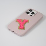 Autocollant sticker pour téléphone/tablette/ordinateur brodé en 3D rose foncé - Lettre Y