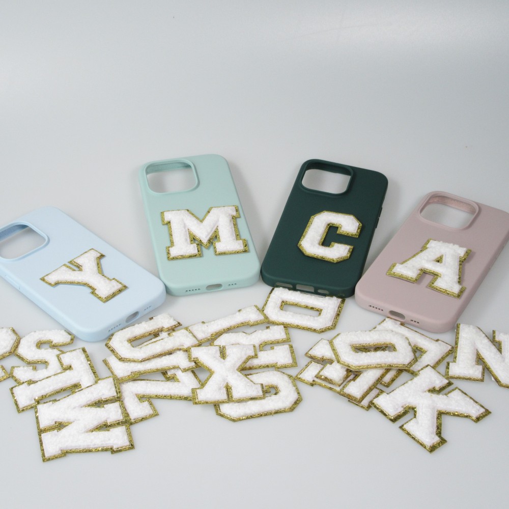 Autocollant sticker pour téléphone/tablette/ordinateur brodé en 3D blanc - Lettre E