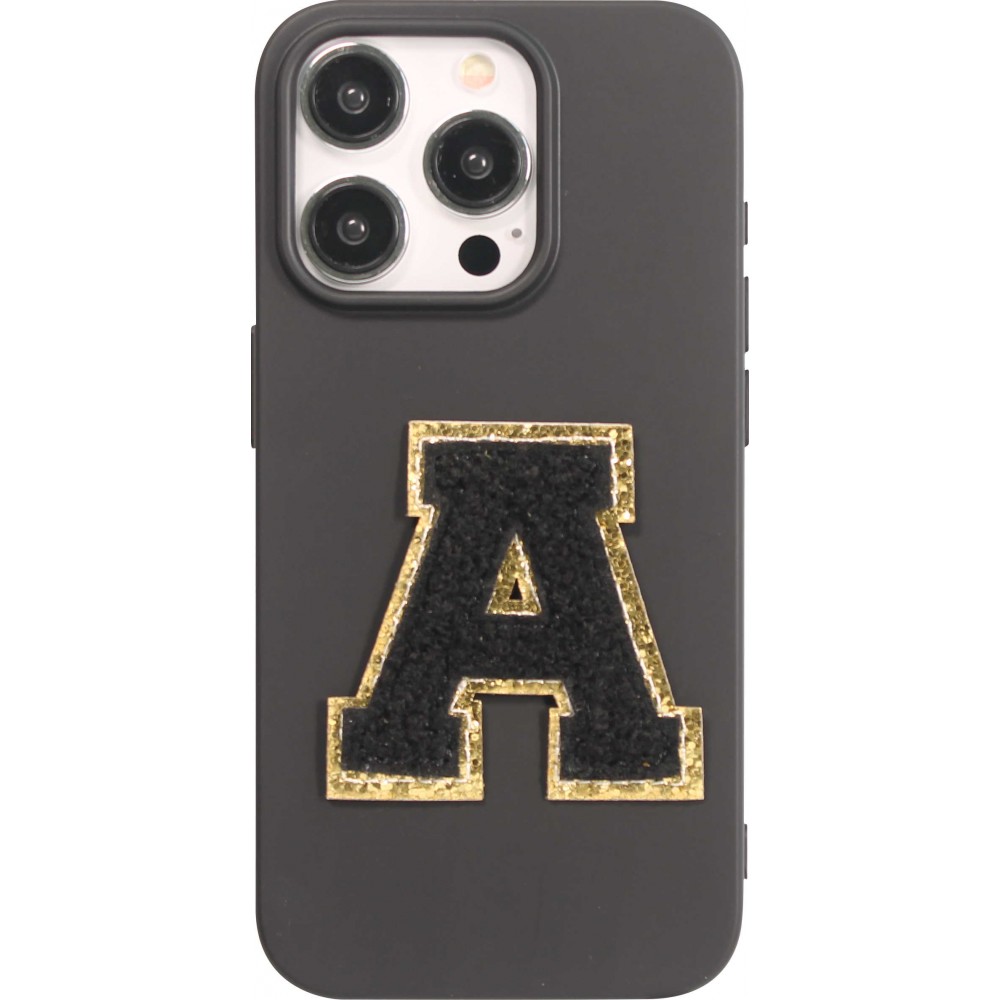 Autocollant sticker pour téléphone/tablette/ordinateur brodé en 3D noir - Lettre A