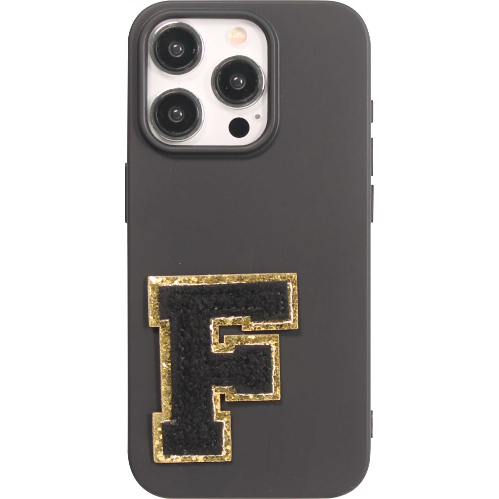 Autocollant sticker pour téléphone/tablette/ordinateur brodé en 3D noir - Lettre F
