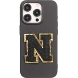 Autocollant sticker pour téléphone/tablette/ordinateur brodé en 3D noir - Lettre N