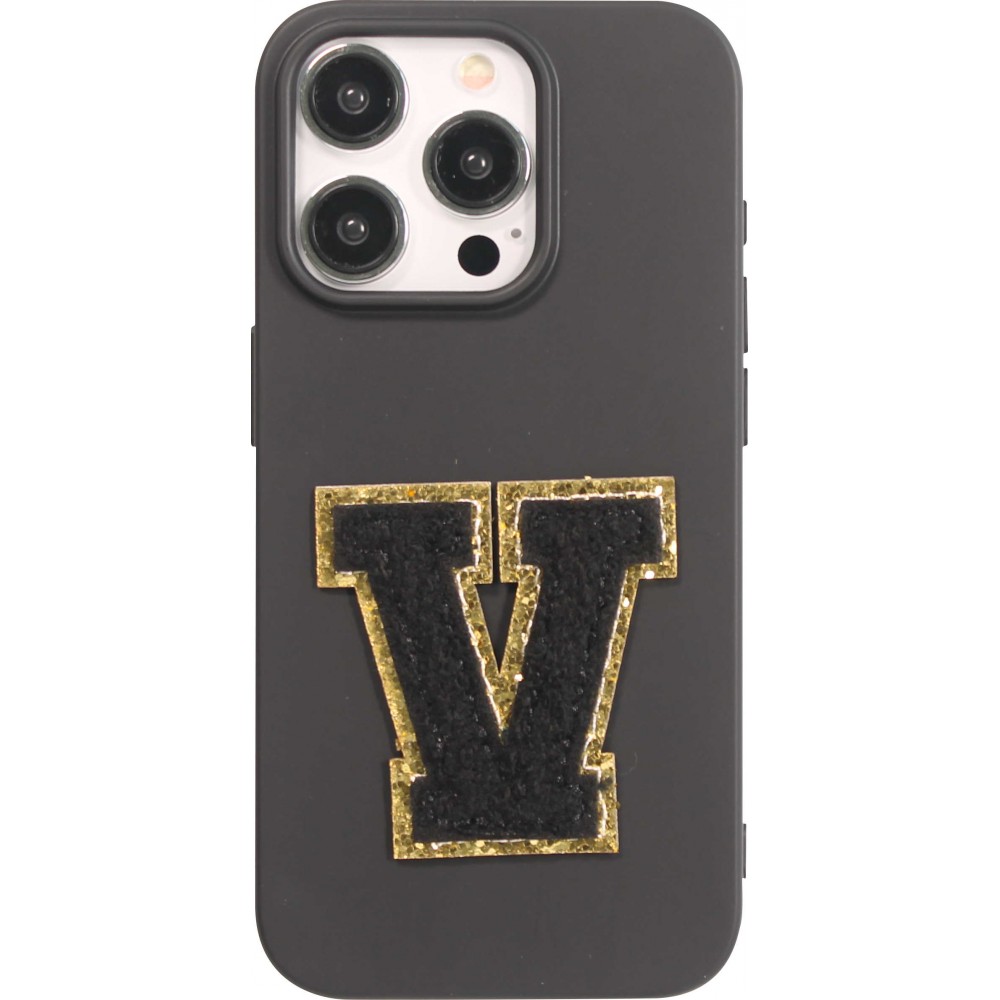 Autocollant sticker pour téléphone/tablette/ordinateur brodé en 3D noir - Lettre V