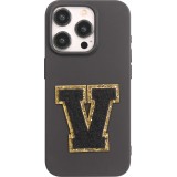 Autocollant sticker pour téléphone/tablette/ordinateur brodé en 3D noir - Lettre V