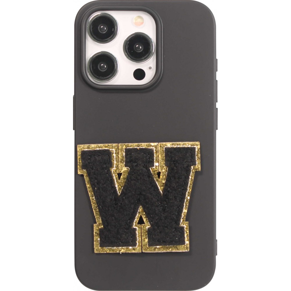 Autocollant sticker pour téléphone/tablette/ordinateur brodé en 3D noir - Lettre W