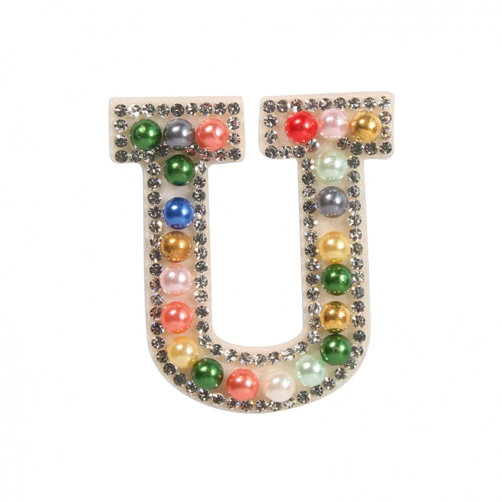 Autocollant sticker pour téléphone/tablette/ordinateur brodé en 3D pearls Rainbow - Lettre U
