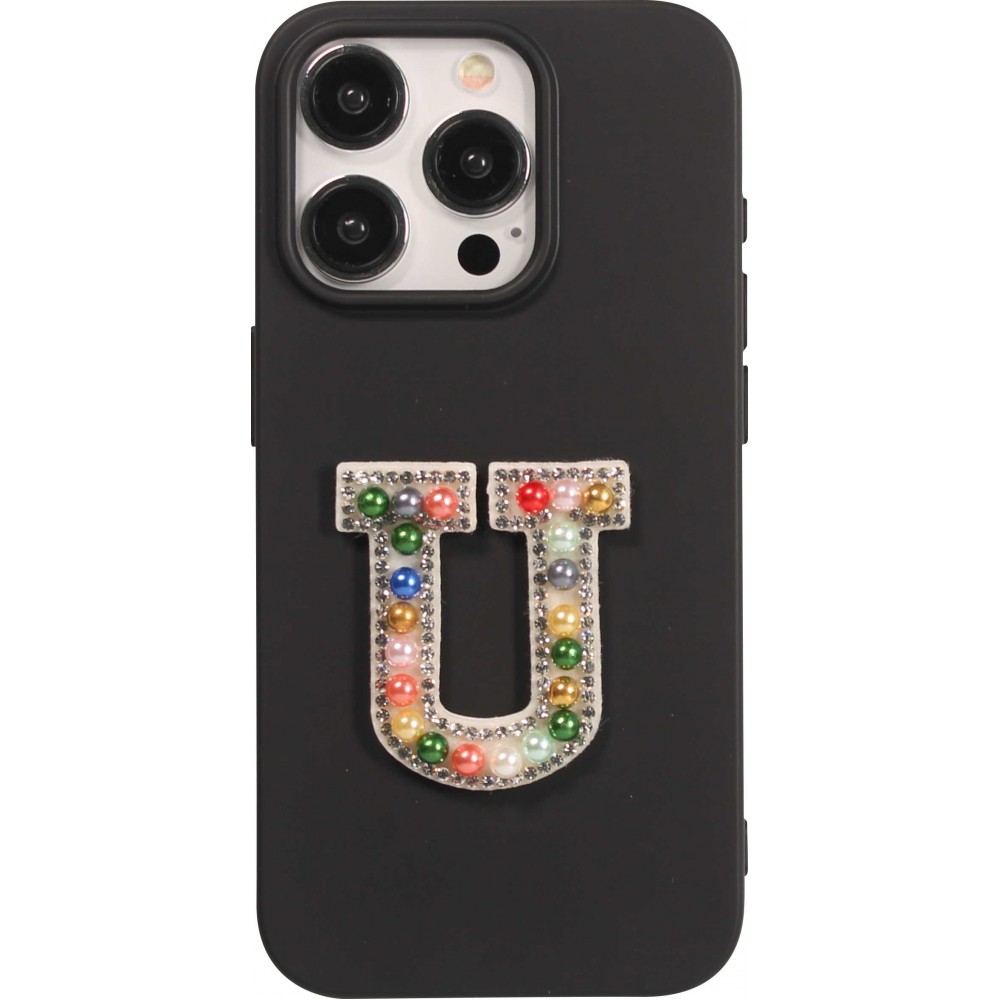 Autocollant sticker pour téléphone/tablette/ordinateur brodé en 3D pearls Rainbow - Lettre U