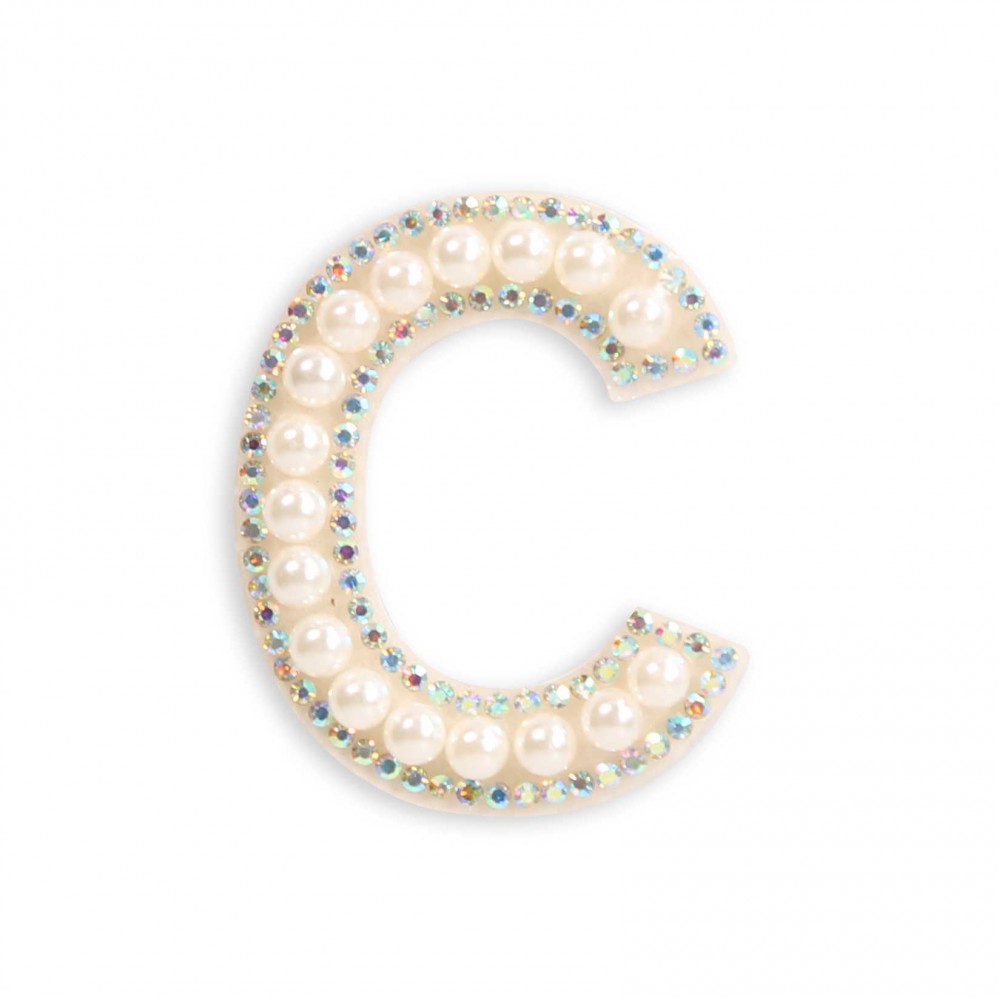 Autocollant sticker pour téléphone/tablette/ordinateur brodé en 3D pearls blanc - Lettre C