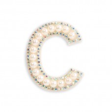 Autocollant sticker pour téléphone/tablette/ordinateur brodé en 3D pearls blanc - Lettre C